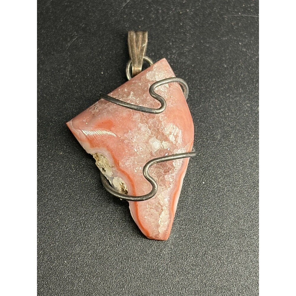 Agate Pink Carnelian Quartz Druzy Pendant Exposed Center Artisan